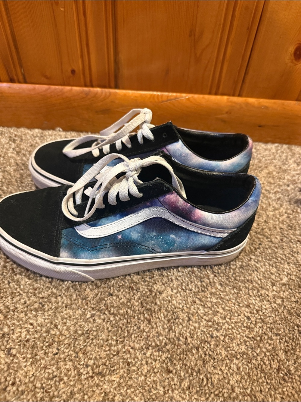 Vans woman’s Galaxy-Print Old Skool Sneakers in Black, Blue, Purple
